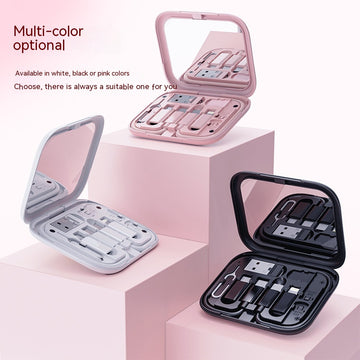 Multifunction Data Cable Digital Storage Box Charging Mirror Hidden Mobile Phone Holder