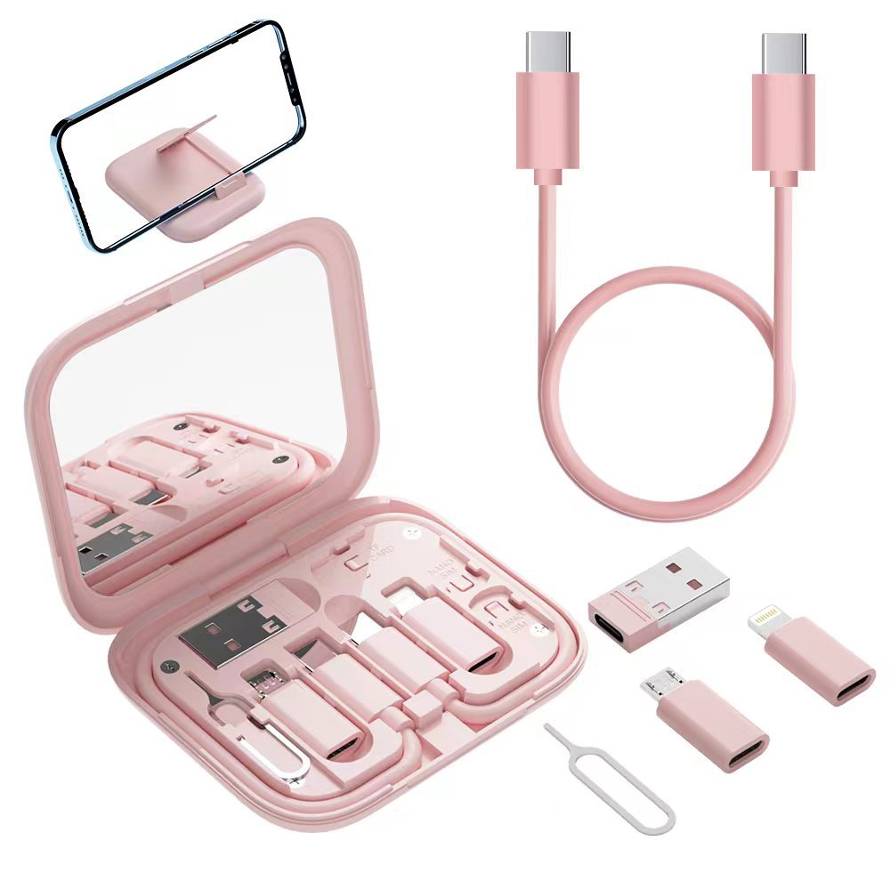 Multifunction Data Cable Digital Storage Box Charging Mirror Hidden Mobile Phone Holder